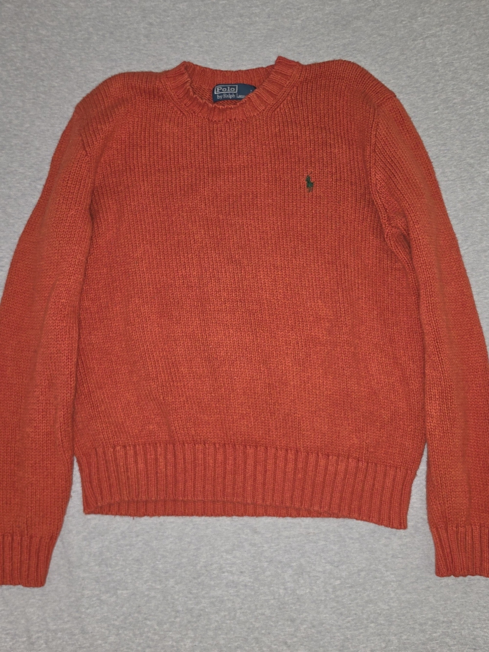 Ralph Lauren Classic Orange Knit Crewneck with Green Pony